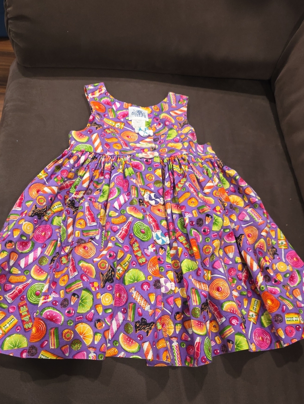 Vintage 80s 90s Dogwood Lane Toddler Candy Print Dress 2T Ceramic Buttons